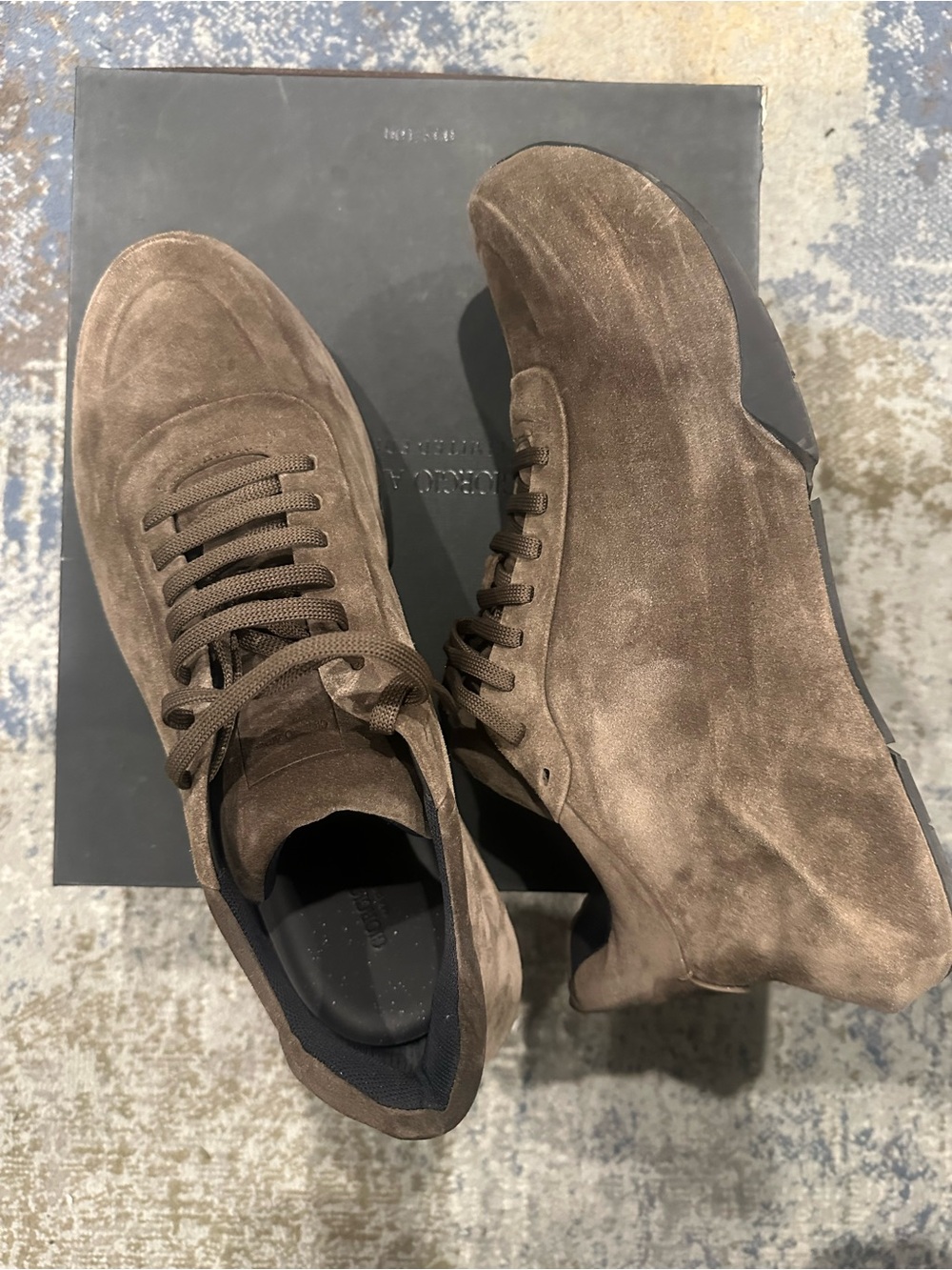 Giorgio Armani Men’s Suede Lace-Up Sneakers in Brown
